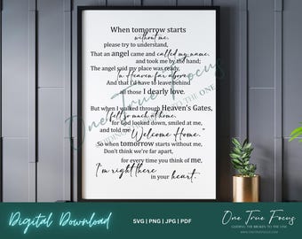 When Tomorrow Starts Without Me Funeral Poem SVG Png Jpg, Pdf, Silhouette, Cricut, Religious Svg