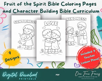 Fruit of the Spirit Coloring Pages & Curriculum | 9 Week Bible Lesson Plan Kids | Christian Homeschool | Sunday School Printable|Galatians 5