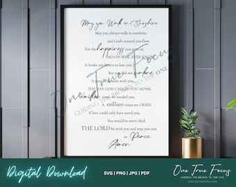 May You Walk in Sunshine Funeral Poem SVG Png Jpg, Pdf, Silhouette, Cricut, Religious Svg