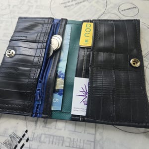 Cartera de cuero vegano negra para mujer - hecha con cámaras de bicicleta recicladas - cartera para uso diario - cartera reciclada - moda vegana - cartera ecológica