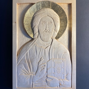 Jesus Christ Pantocrator Full Icon | Hand Carved Icon | Handmade | Basswood | Orthodox Icon | Catholic Icon | Religious Artwork | Christian