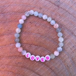 Pulseira de pedras preciosas com miçangas LOVER Morganite