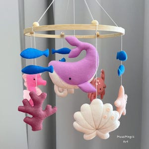 Baby Mobile Ocean. Crib Mobile. Baby Mobile Girl. Whale Mobile. Baby Shower Gift for Girl. Nursery Decor Ocean. Coastal Nursery Decor.