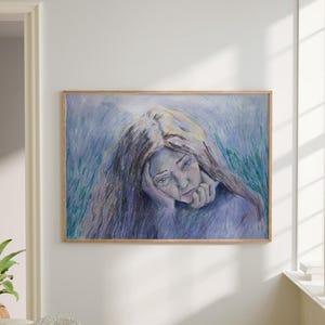 Poster Kunstdruck eines Mädchens verloren in Gedanken