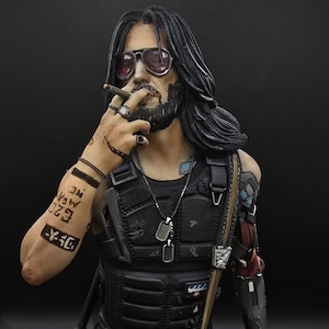 Cyberpunk Rocker Rebel Statue – Hand Painted Futuristic Musician Figurine, Dystopian Sci-Fi Collectible