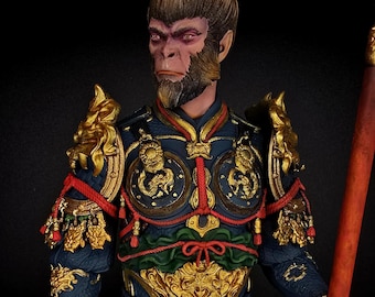 Escultura del Rey Mono Sun Wukong – Figura de guerrero de la mitología oriental pintada a mano