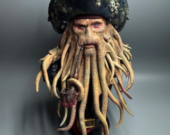 Busto de pulpo pirata, escultura náutica de fantasía, monstruo marino, decoración gótica costera, estatua de resina, regalo