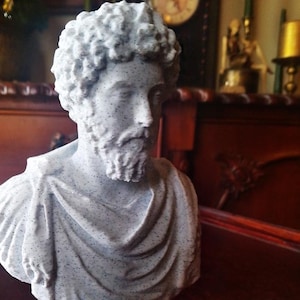 Marcus Aurelius Bust Marble-like tabletop sculpture art decor, roman emperor