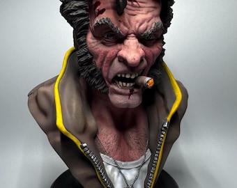 Busto de Wolverine Logan pintado a mano, impreso en 3D, estatua de superhéroe de Marvel, regalo para fans de los cómics, figura coleccionable, decoración de escritorio.