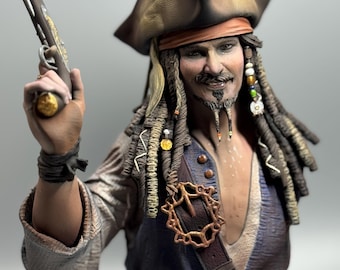 Escultura de capitán pirata, busto de arte náutico, decoración marítima coleccionable, regalo de fantasía para coleccionistas.