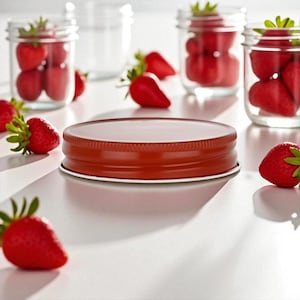 Set of 12 Red Mason Jar Lids for Regular Mouth Mason Jars with Plastisol Liner. Leakproof, Airtight, BPA Free, for canning, candle making