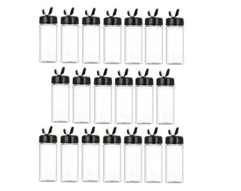 Nakpunar 20 pcs 8 oz Plastic Spice Jars with Spice Dispenser Cap and Freshness Seals - Black, red, orange, green, blue - Made in the USA