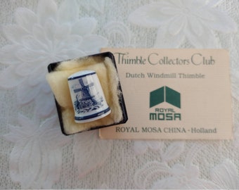 Thimble Collectors Club, Dutch Windmill Thimble by Royal Mosa China - Made in Holland- Collectible with gift box and certificate