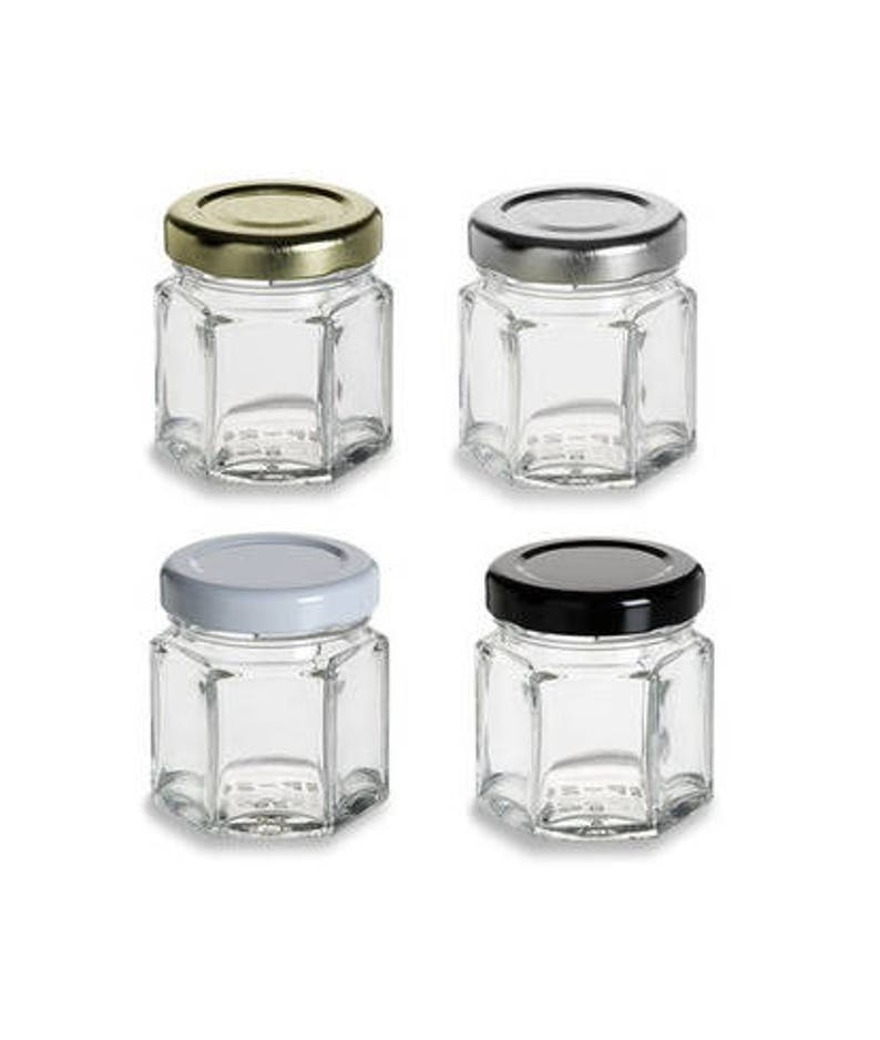 24 pcs 1.5 oz Glass Hexagon Jar with Gold Lids zdjęcie 3