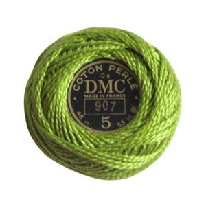 DMC 907 Pearl Cotton Balls | Size 5 | Light Parrot Green - Embroidery, Cross stitch yarn thread