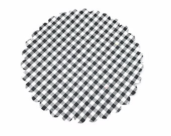 12 pcs Fabric Jar Covers Straight Edge Black & White Gingham