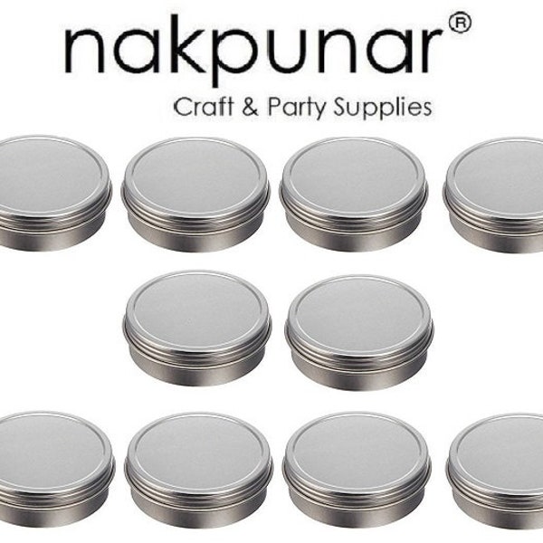 2 oz Solid Top Tin Containers Round Silver : Set of 10