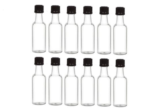 Mini bouteilles d'alcool (paquet de 24) - Bouteilles de spiritueux vides en  plastique réutilisable de 50 ml avec bouchons à vis noirs et entonnoir de  liquide pour faciliter le versement, le remplissage