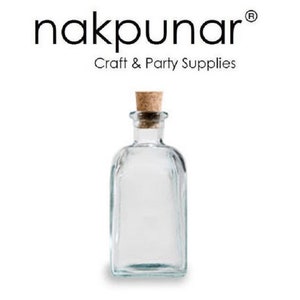 Nakpunar Clear Recycled Glass Bottle with Cork 8 oz (250 ml) - Squared Boston Round Bottle Apothecary Style - Potions, spells, oils, herbs