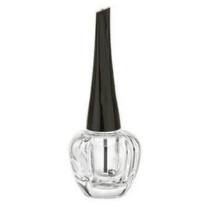 May include: A clear glass bottle with a black cap and a silver applicator. The bottle has a textured, ribbed design.