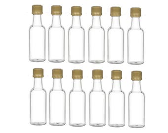 12 pcs 50 ml Round Plastic Liquor Bottles with Gold Tamper Evident Cap