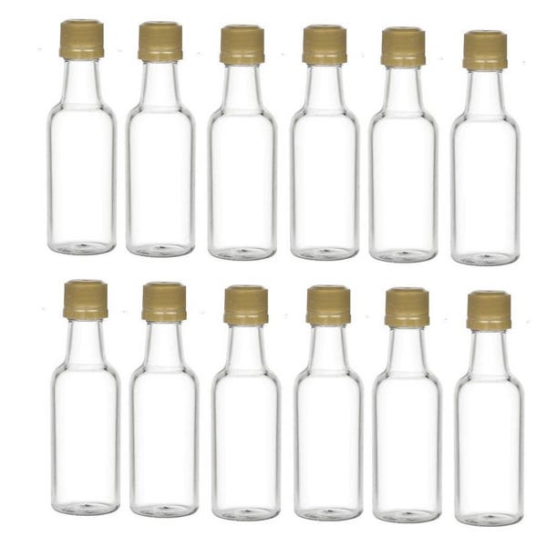 12 pcs 50 ml Round Plastic Liquor Bottles with Gold Tamper Evident Cap