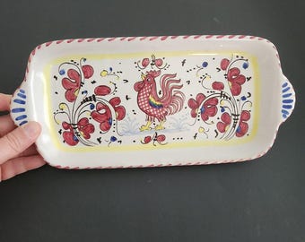 Bandeja de cerámica vintage pintada a mano con gallo italiano de Deruta, colorida bandeja vintage para sándwiches - Plato para pasteles Rulo - Artículos para el hogar de estilo rústico
