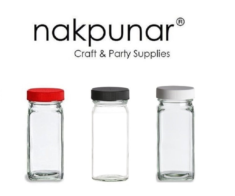 Nakpunar 6 pcs 6 oz French Square Glass Spice Jars with Shakers and White  Lids