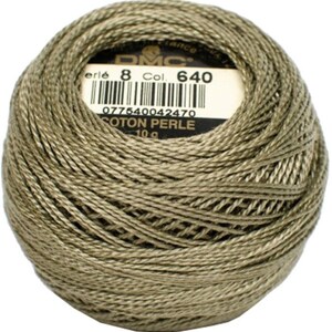 May include: A spool of DMC embroidery floss in color 640, a muted green shade. The label reads "DMC Col. 640 Coton Perle 10g".