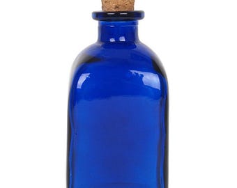 Nakpunar Cobalt Blue Recycled Glass Bottle with Cork Bottle Stopper 8 oz (250 ml) - Squared Boston Round Bottle