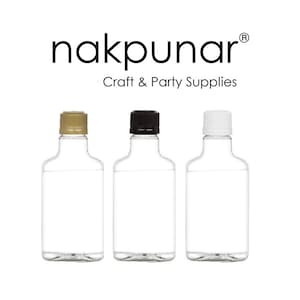 12 pcs 200 ml PET Plastic Flask Bottles with Black Tamper Evident Caps 20 cl  Made in USA