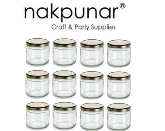 Nakpunar 12 pcs 12 oz Glass Salsa Jars with Gold Lid Storage and Organization