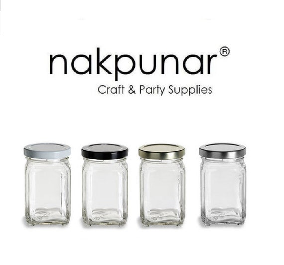 Nakpunar 12 pcs 8 oz Tall Glass Jars with Lids (Black, 12)