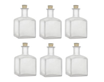 6 pcs Frosted Square Glass Bottles with Cork Bottle Stoppers - 7.0 oz (210ml)- Storage and Organization