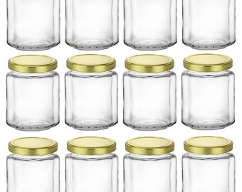 12 frascos de vidrio biselado de 6 oz con tapa forrada de plastisol en su  elección de color: oro plata negro Almacenamiento y organización -   México