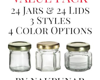 Set of 24 - 1.5 oz Mini Glass Jars for DIY Wedding jam jelly honey favors DIY Magnetic Spice Jars - Storage, Container Organization Cosmetic