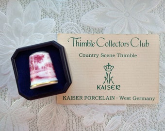 Thimble Collectors Club, Country Scene Thimble by Kaiser Porcelain - Made in Germany- Collectible with gift box and certificate