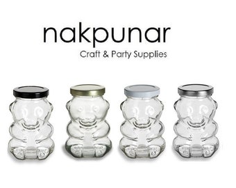 9 oz Empty Glass Bear Jar with Plastisol Lined Lid in your color choice Storage and Organization - Bearista Coffee Cup