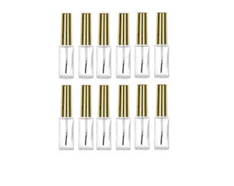 12 pcs Empty Nail Polish Bottles with Gold Shiny Cap, Brush, and Mixing balls - 7 ml