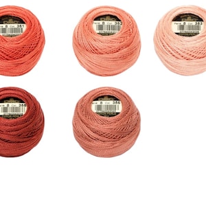 DMC 351, 353, 355, 356 Perle Cotton Thread Balls Size 8 Terra Cotto Peach Pink