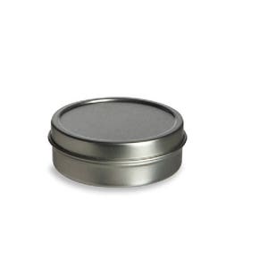 Recipiente de hojalata con tapa sólida de 2 oz - Redondo, plateado