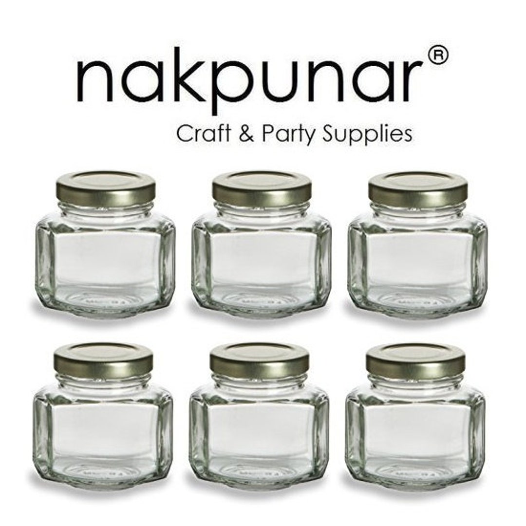 6 Pcs 3.75 Oz Oval Hexagon Glass Jars FREE EXPEDITED SHIPPING Storage and Organization Etsy