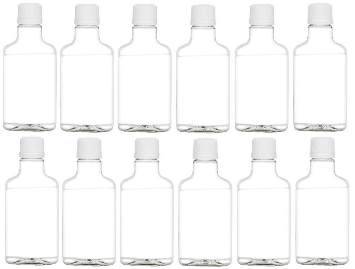 12 Pcs 200 Ml PET Plastic Flask Bottles With Black Tamper Etsy