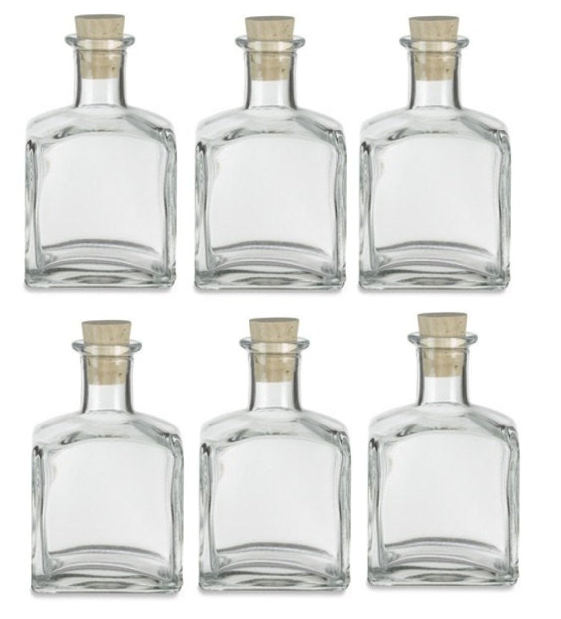 6 pcs Clear Square Glass Bottle with Cork 7.0 oz 210ml Etsy