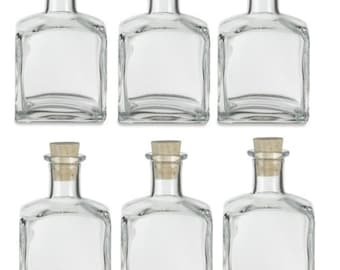 6 pcs Clear Square Glass Bottle with Cork 7.0 oz (210ml) Storage and Organization