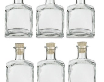6 pcs Clear Square Glass Bottle with Cork - 7.0 oz (210ml)- Storage and Organization