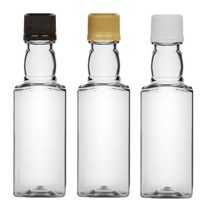 50 ml Mini PET Square Liquor Bottles with Black Tamper Evident Cap Mini Shot Alcohol Bottles  Made in the USA