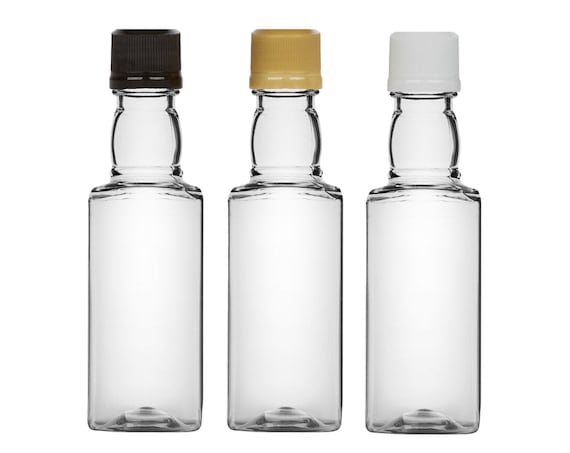 Mini bouteilles d'alcool carrées en PET de 50 ml avec bouchon