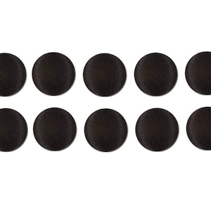 May include: Ten black round felt coasters. The coasters are arranged in two rows of five.