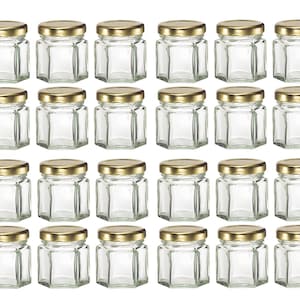 24 pcs 1.5 oz Glass Hexagon Jar with Gold Lids image 1